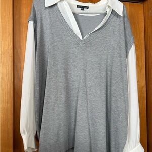 Adrianna Papell Gray and Cream Layered Blouse